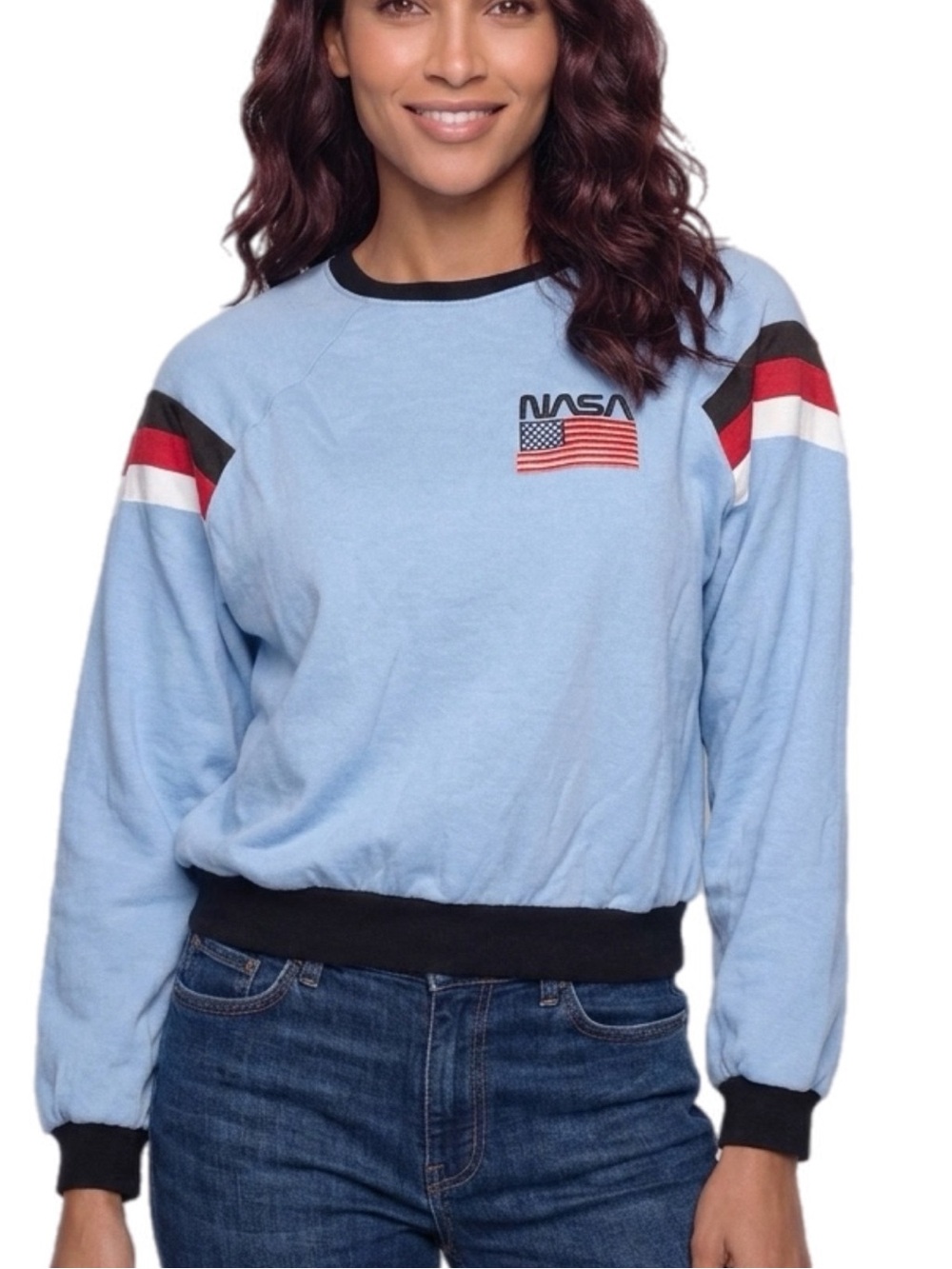 Freeze | Light Blue Crewneck Cropped Sweatshirt American NASA Logo